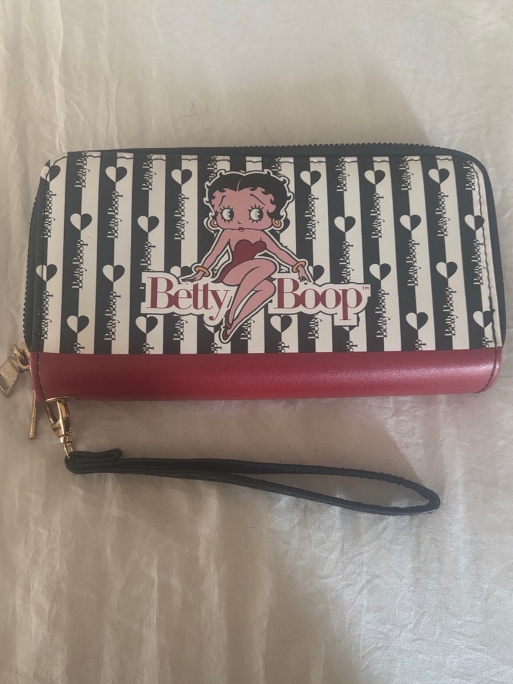 Betty Boop Black & White Striped Wallet with Pink Character and Red Trim